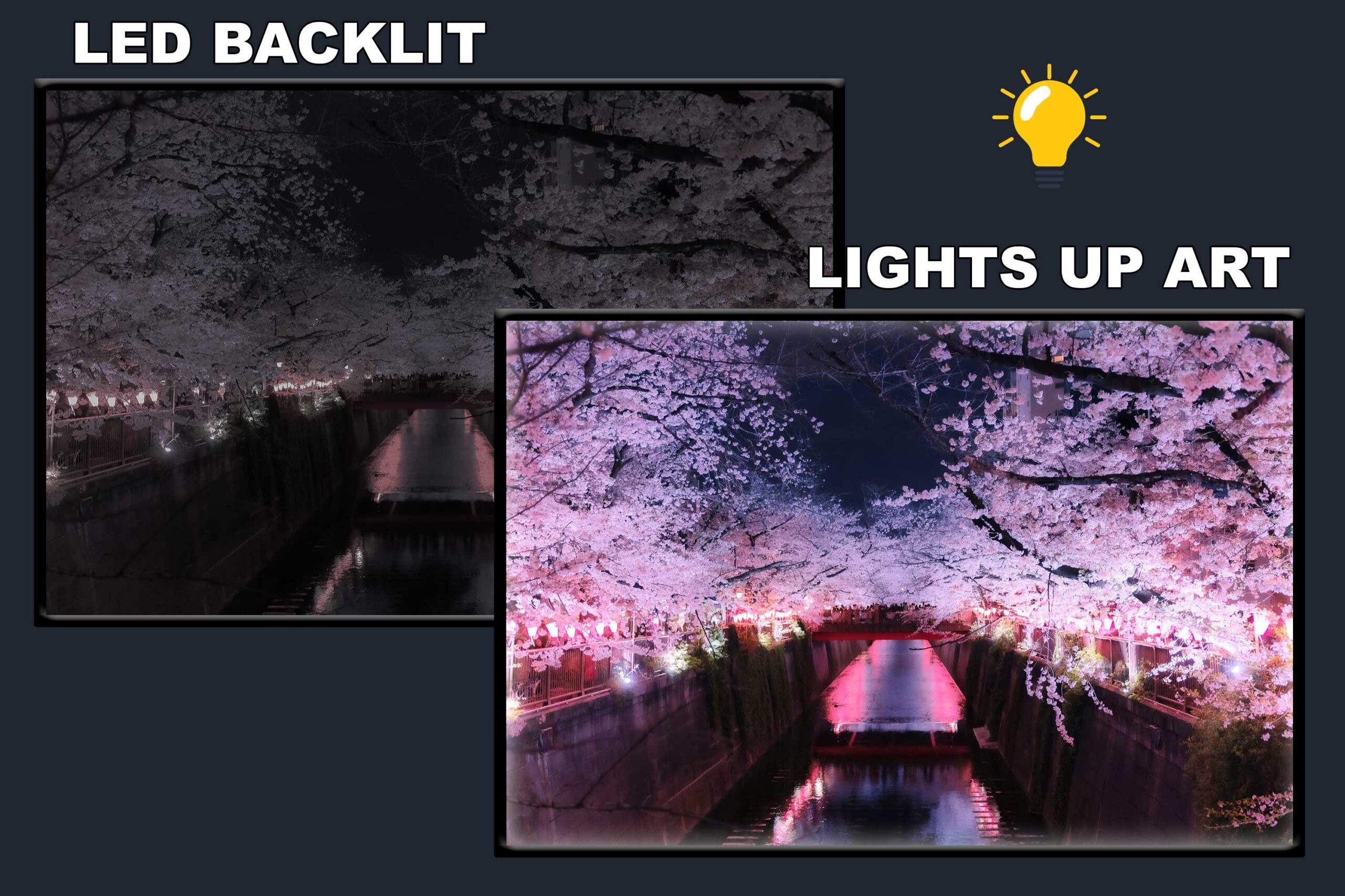LED Backlit Cyberpunk Wall Art – Tokyo Meguro Cherry Blossom