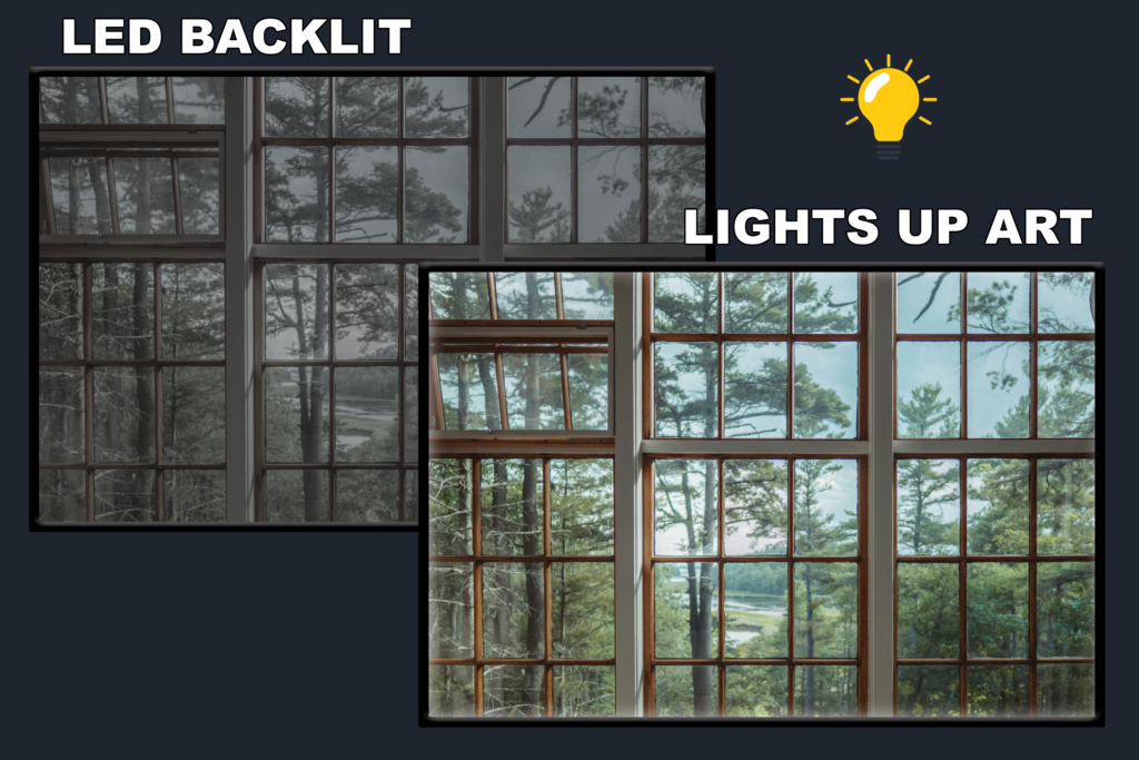 LED Backlit Window View Wall Art – Brown Wooden Framed Glass