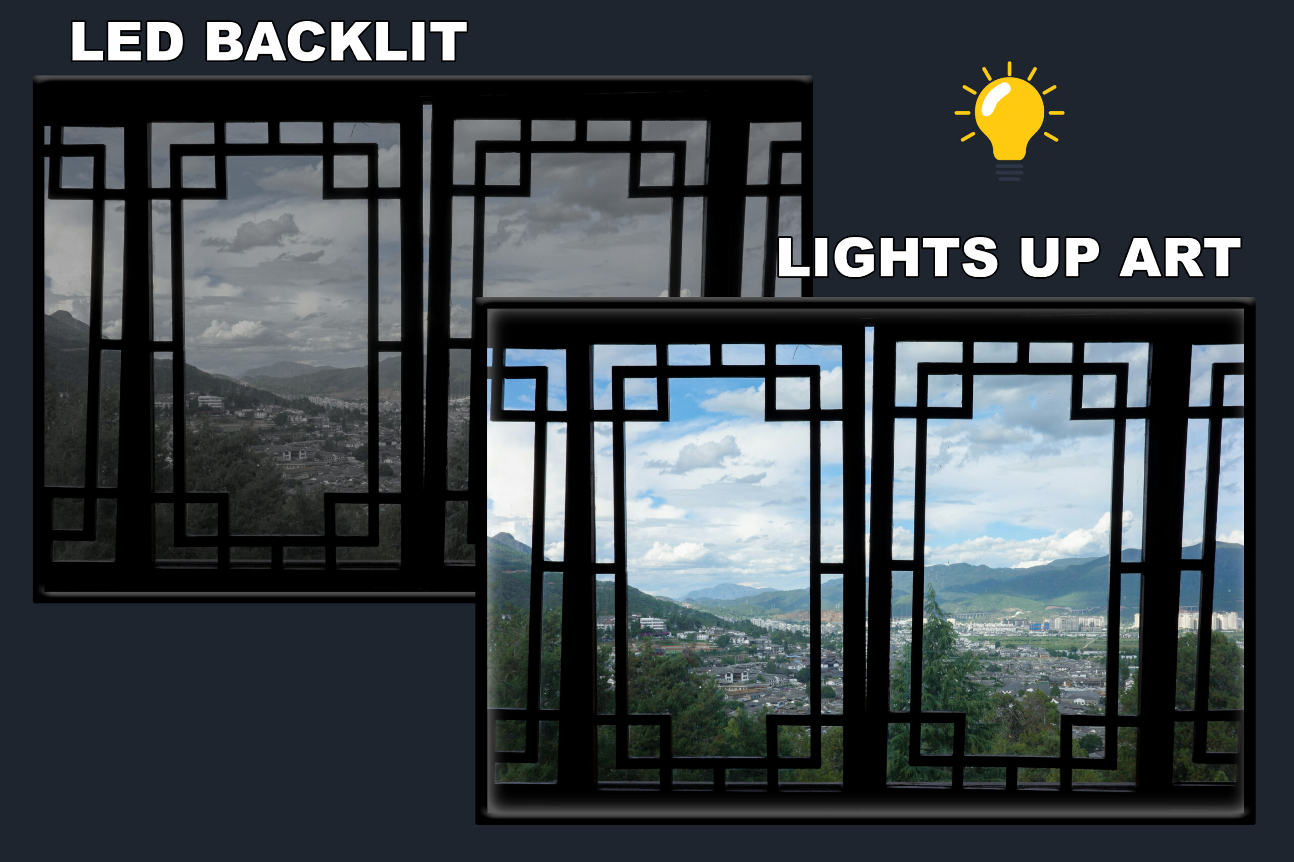 LED Backlit Window View Wall Art – Oriental Mountain