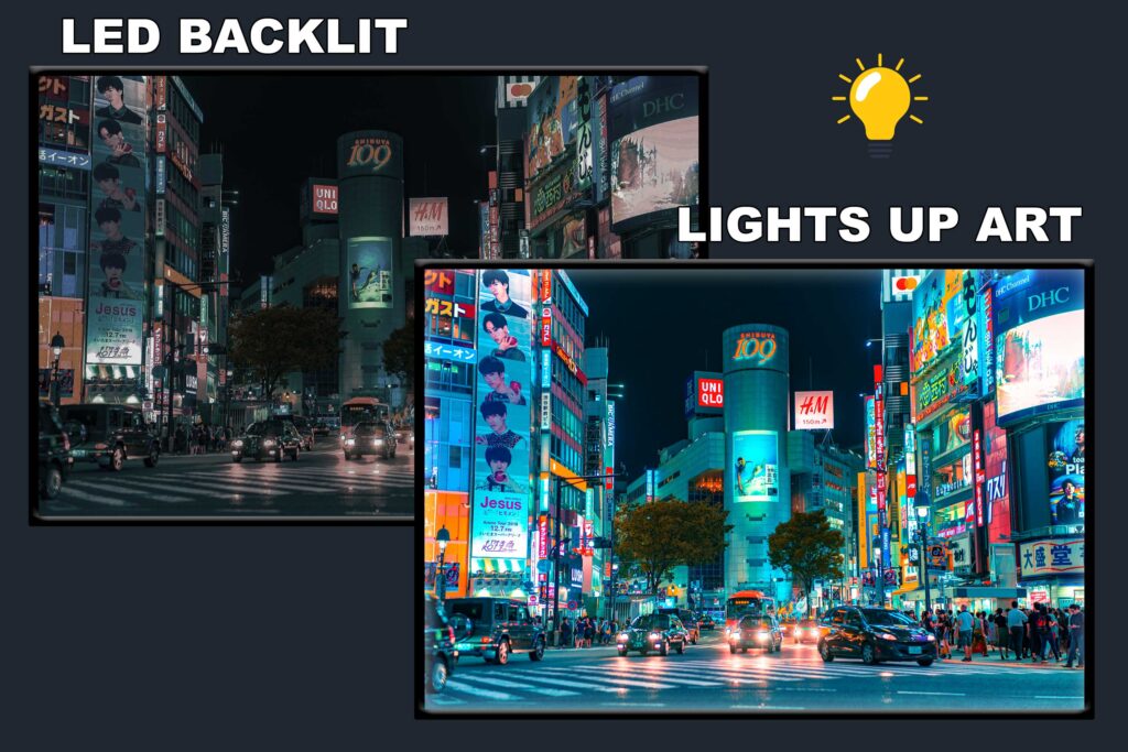 LED Backlit Japanese Wall Art – Night Market Street Scene