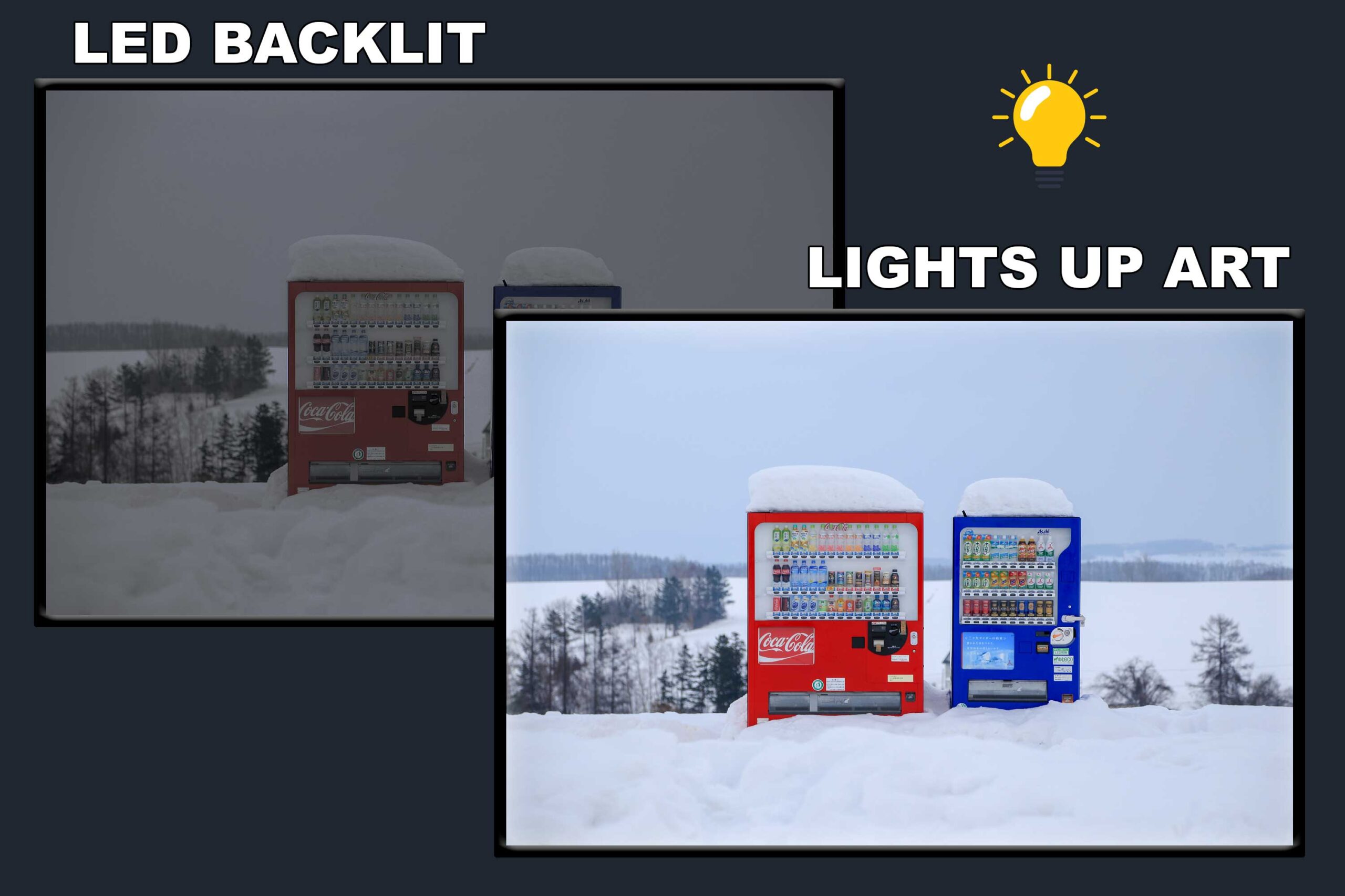 LED Backlit Japanese Wall Art – Red and Blue Vending Machines