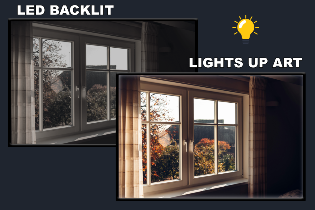 LED Backlit Window View Wall Art – White Wooden Glass