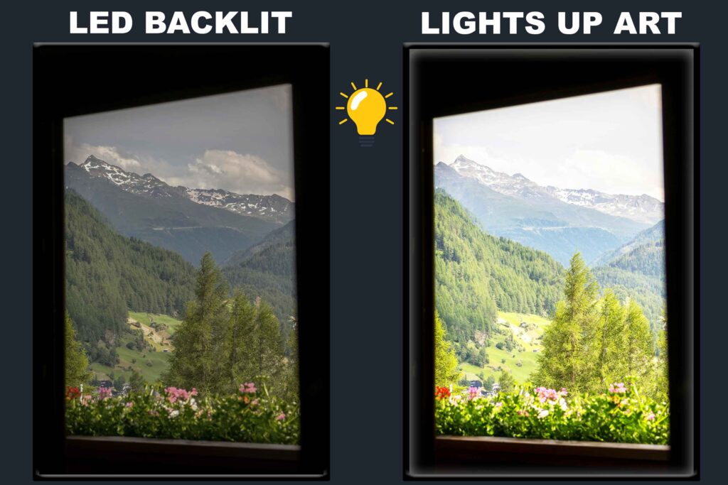 LED Backlit Window View Wall Art – Snowy Mountain Valley