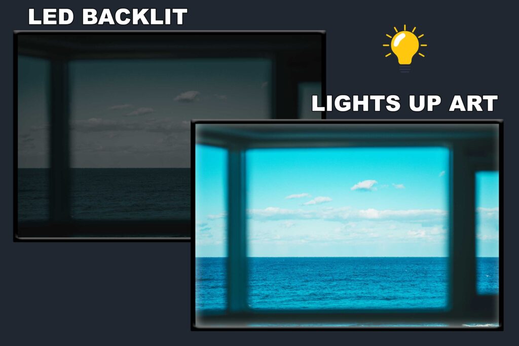 LED Backlit Window View Wall Art – Blue Sea and Sky