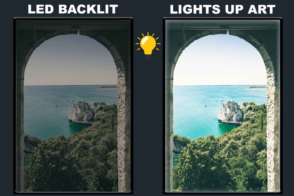 LED Backlit Window View Wall Art – Boat and Cliffs