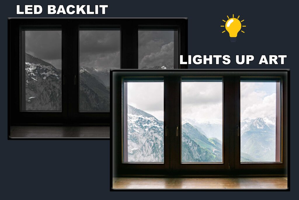 LED Backlit Window View Wall Art – Snowy Mountain