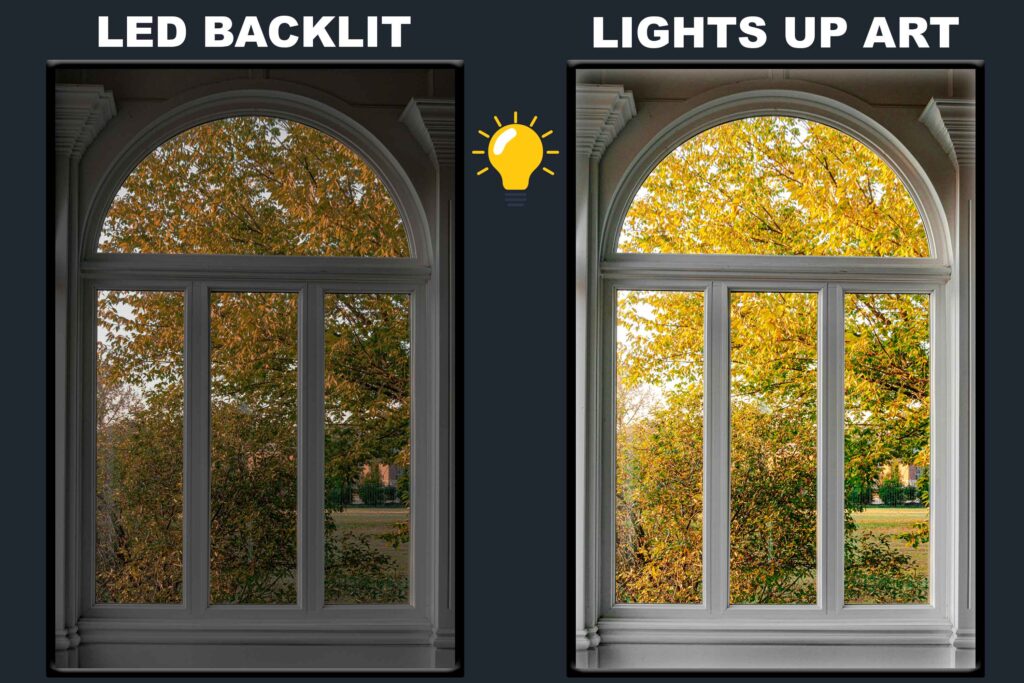 LED Backlit Window View Wall Art – Wood-Framed Tree