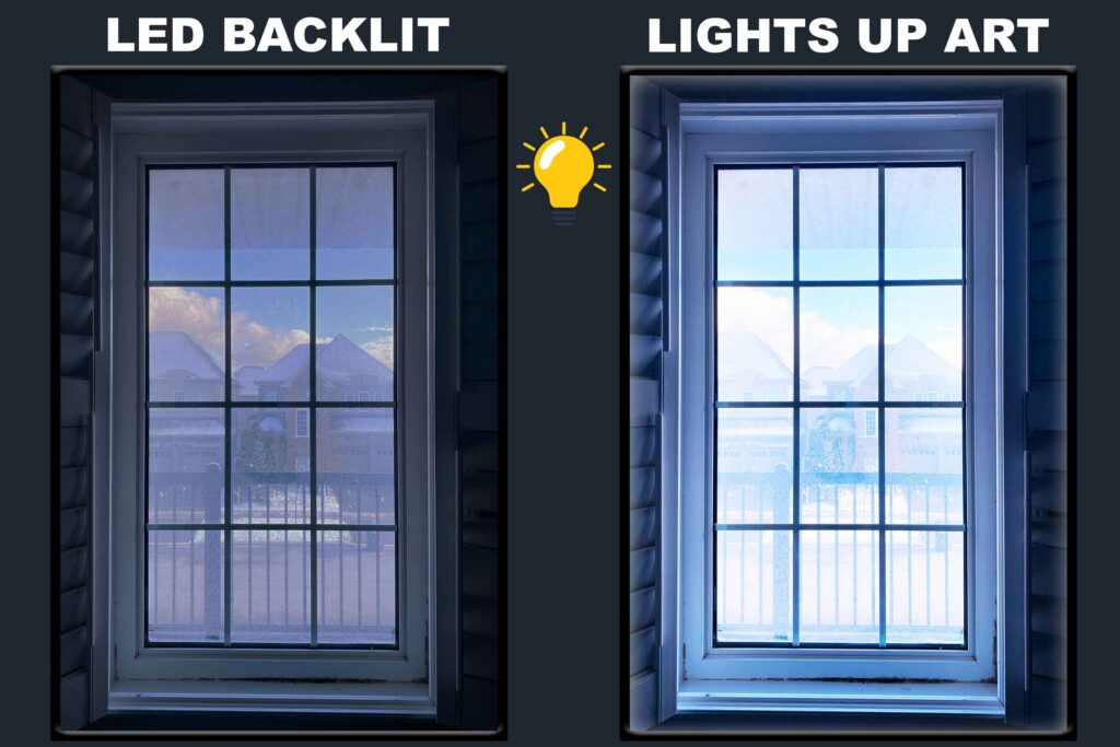LED Backlit Window View Wall Art – White Wooden Window