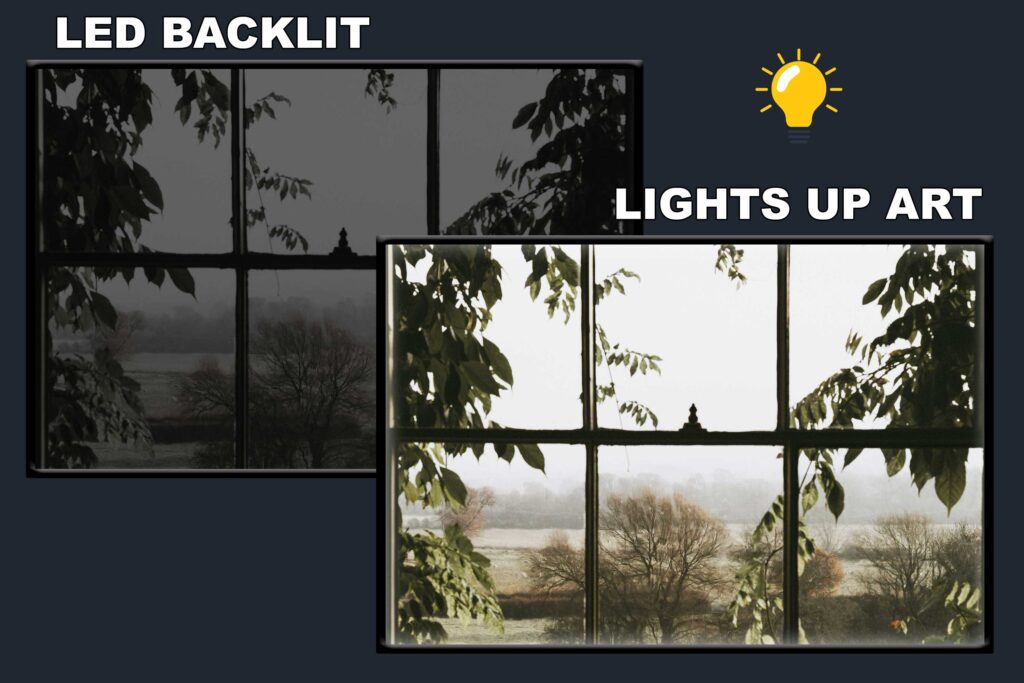 LED Backlit Window View Wall Art – Window Overlooking Green Trees