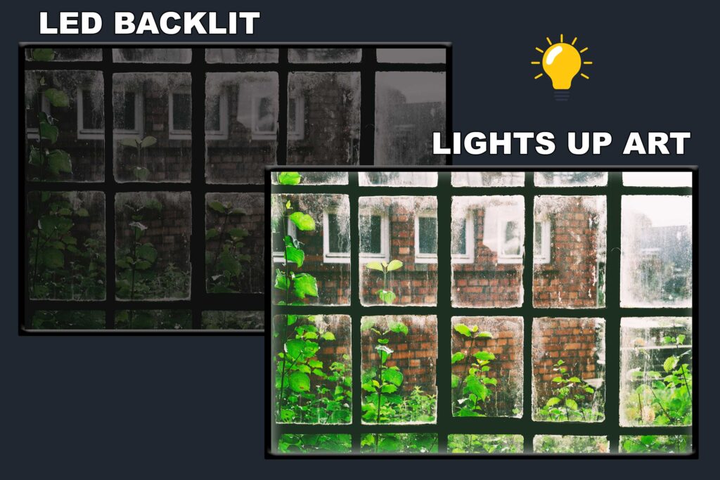 LED Backlit Window View Wall Art – Green Plants Outside the Window