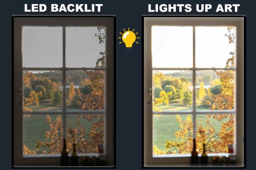 LED Backlit Window View Wall Art – Yellow Flowers by the Water