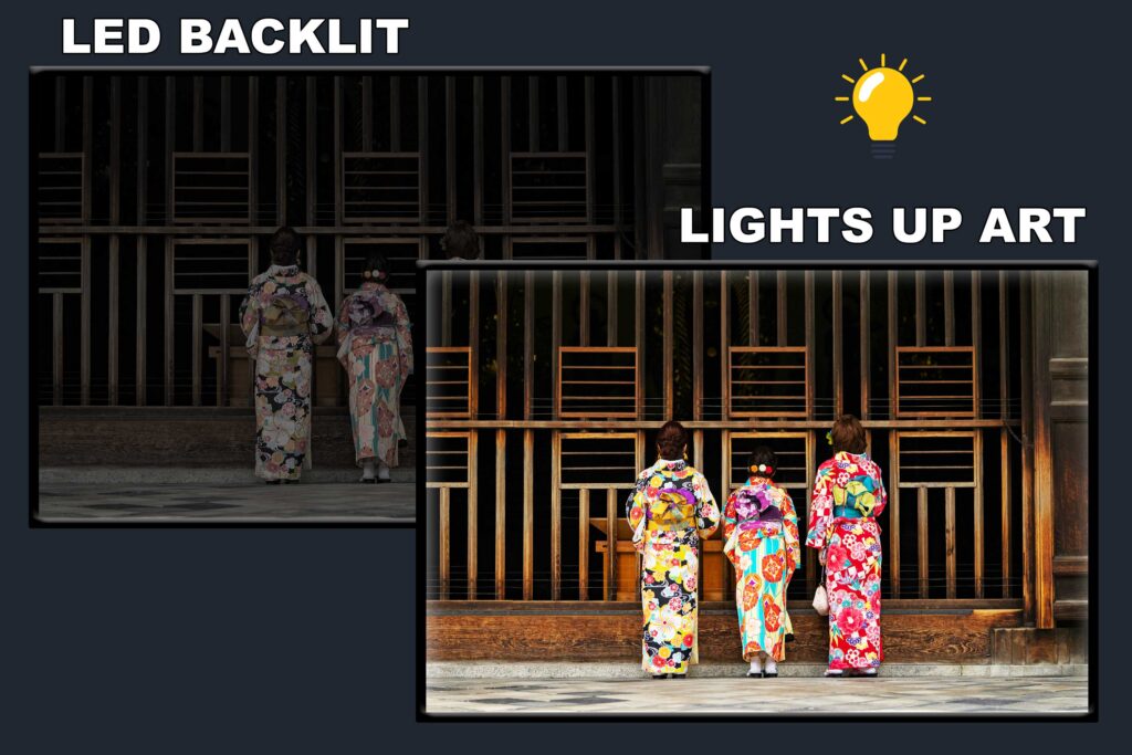 LED Backlit Japanese Wall Art – Women in Kimono on a City Street
