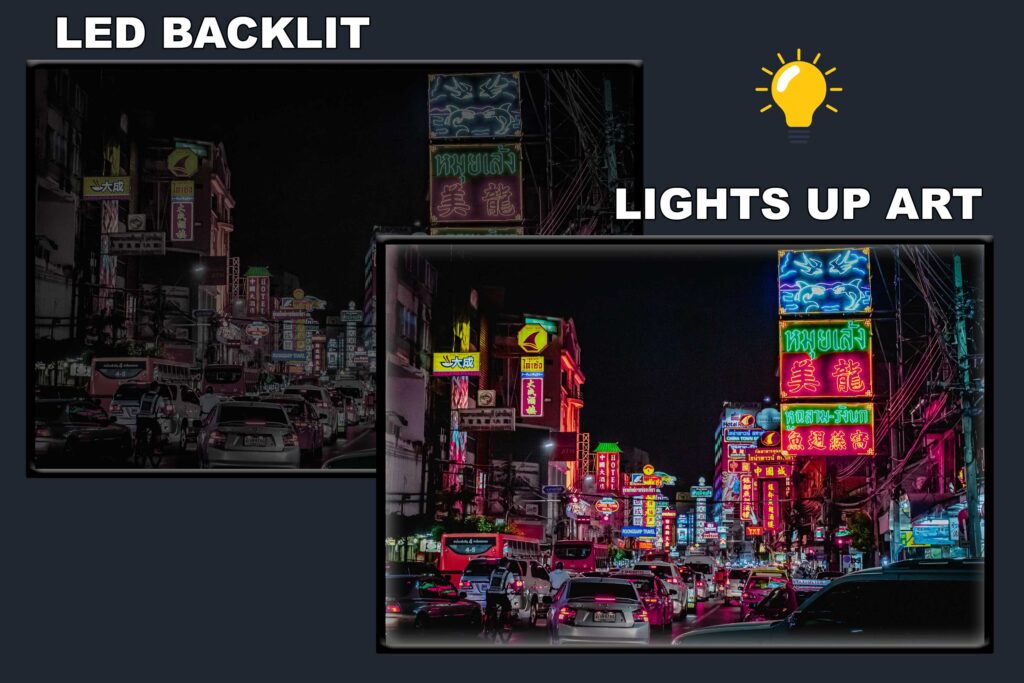 LED Backlit Cyberpunk Wall Art – Busy Crowded Street Traffic