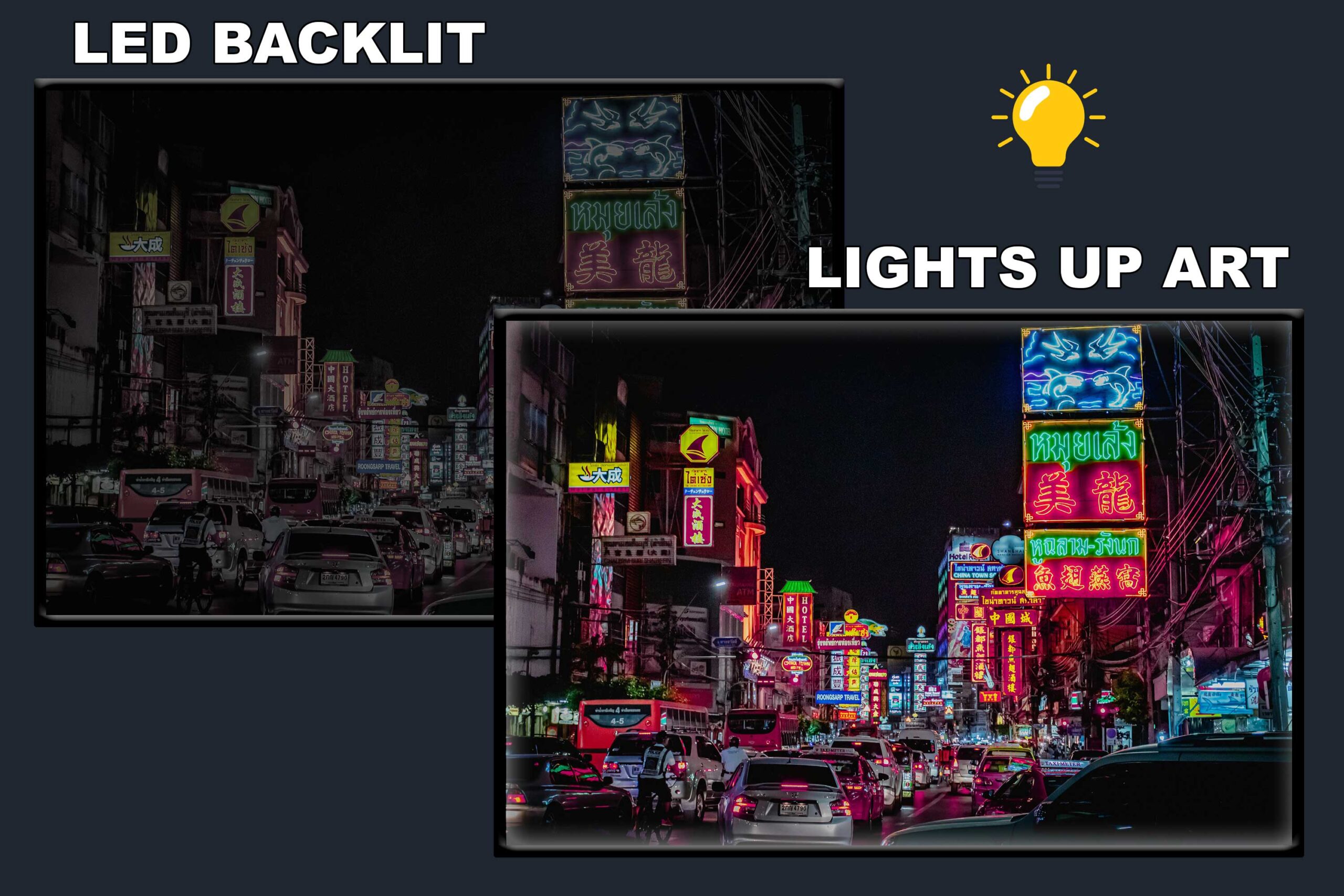 LED Backlit Cyberpunk Wall Art – Busy Crowded Street Traffic