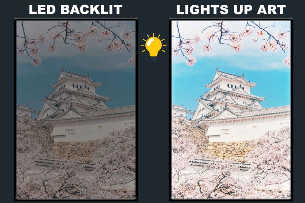 LED Backlit Japanese Wall Art – Castle with Cherry Blossoms