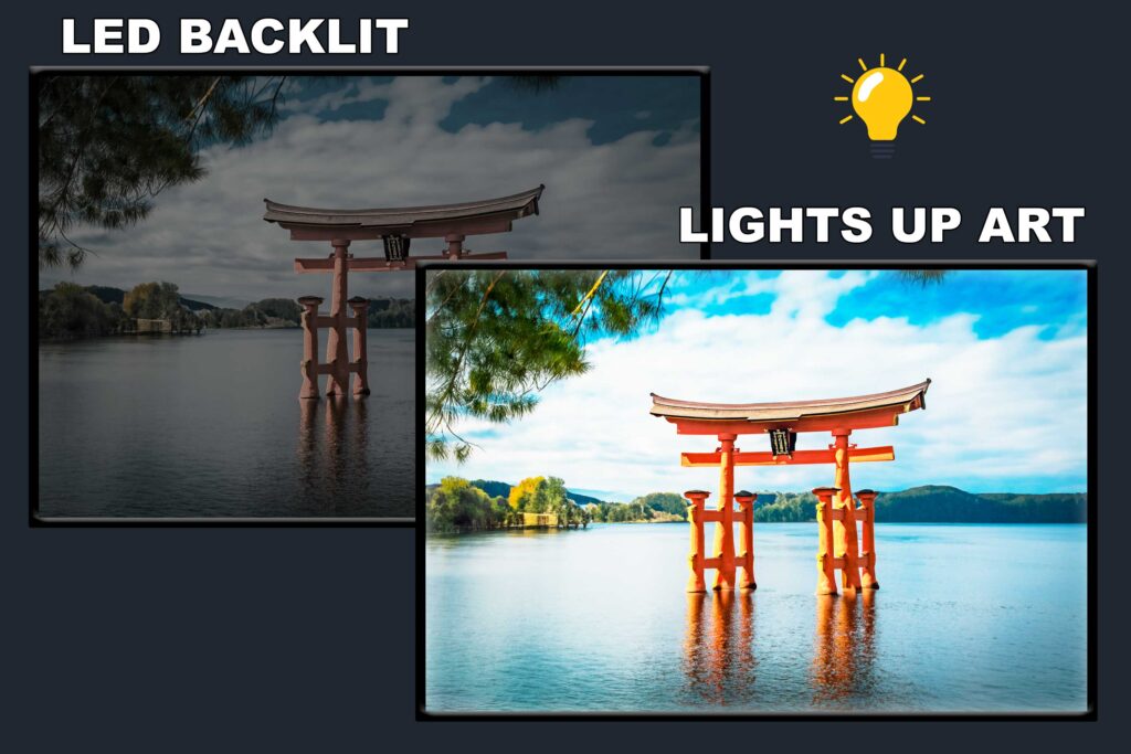 LED Backlit Nature Wall Art – Wooden Pavilion over Water