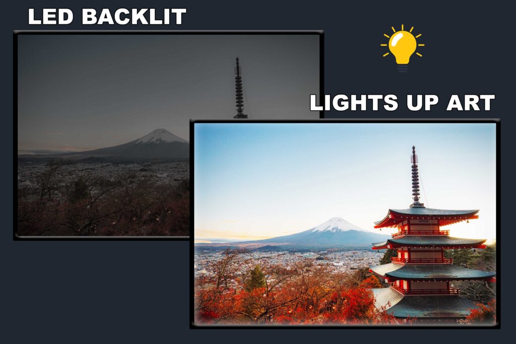 LED Backlit Japanese Wall Art – Pagoda With A Mountain Design 3