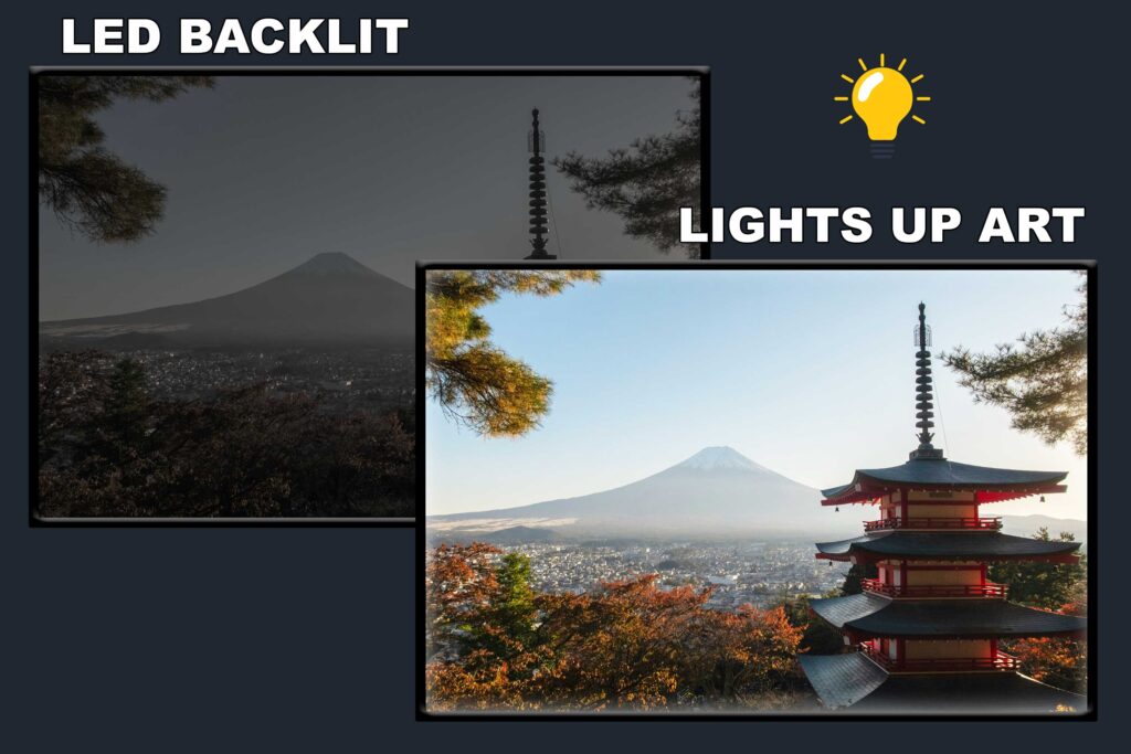 LED Backlit Japanese Wall Art – Pagoda With A Mountain Design 2
