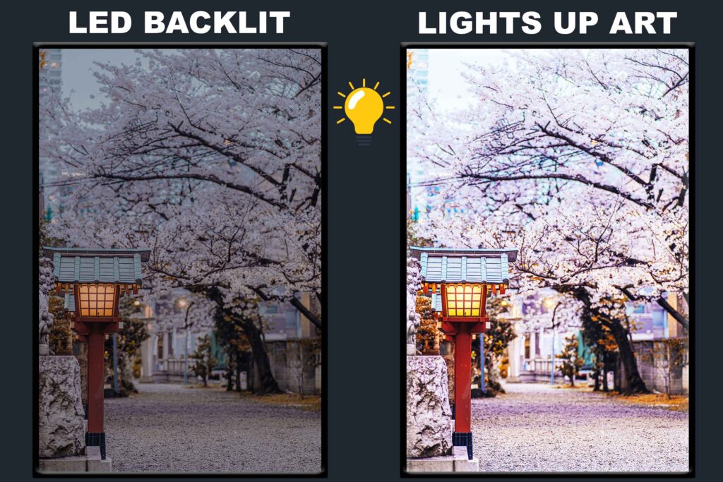 LED Backlit Japanese Wall Art – Red Lantern in a Park