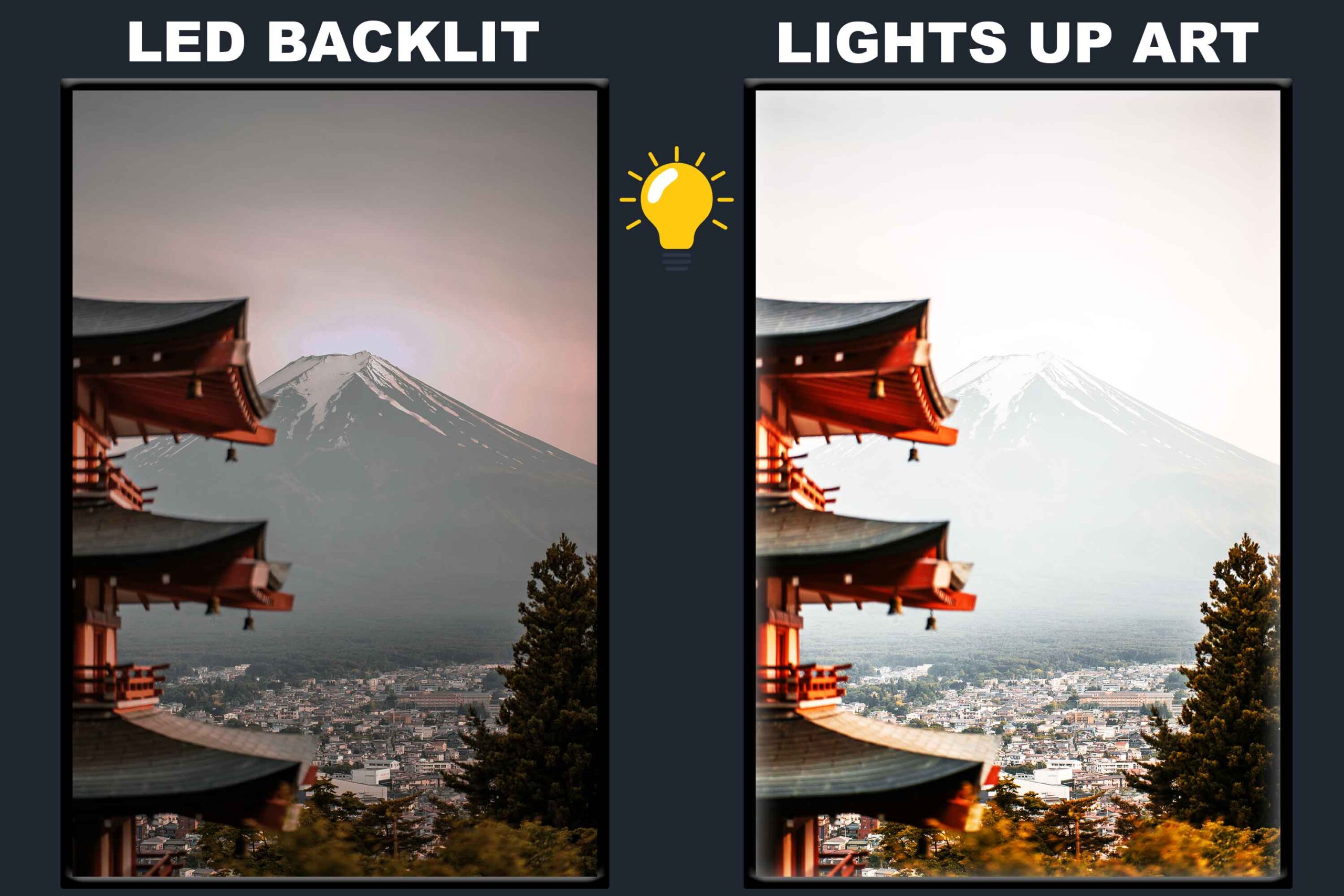 LED Backlit Cityscape Wall Art – Tower with Mountain View