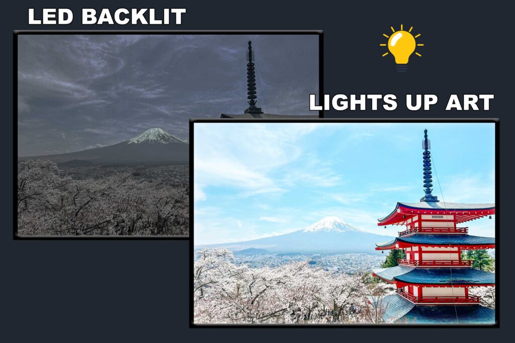 LED Backlit Japanese Wall Art – Tall Pagoda With A Mountain Design 3