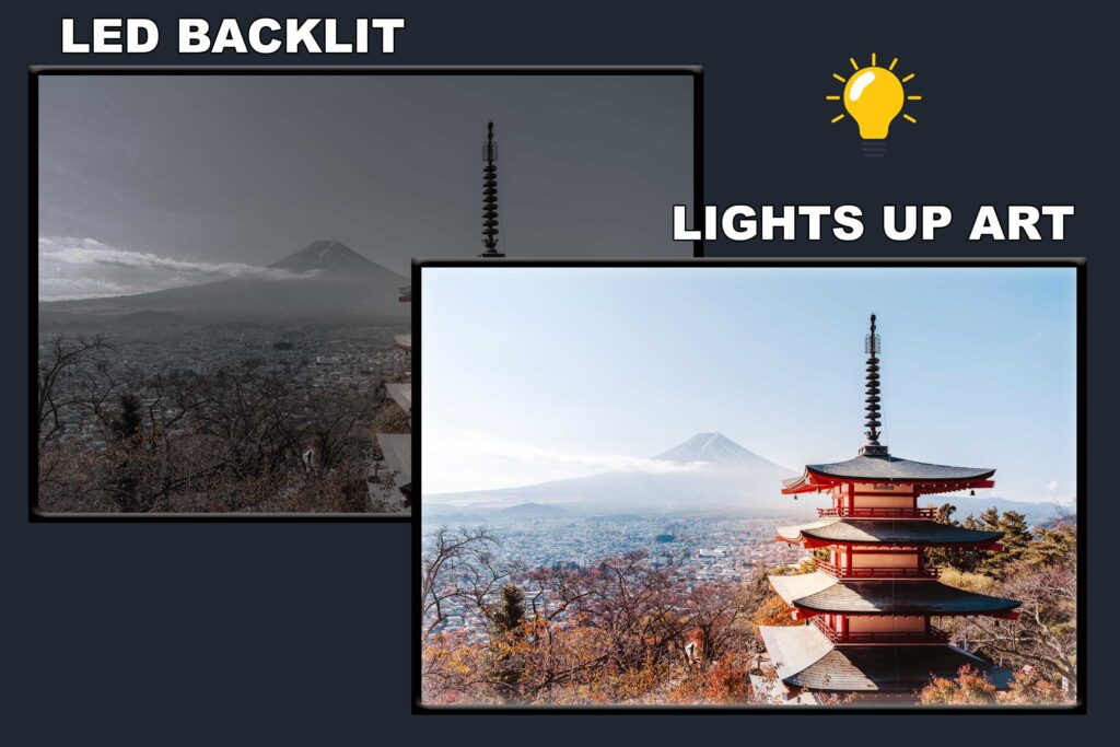 LED Backlit Japanese Wall Art – Tall Pagoda With A Mountain Design 2