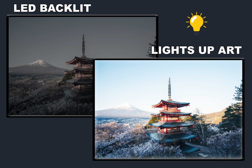 LED Backlit Japanese Wall Art – Tall Pagoda With A Mountain