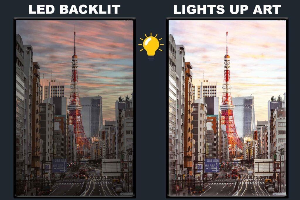 LED Backlit Cityscape Wall Art – City Street and Tower