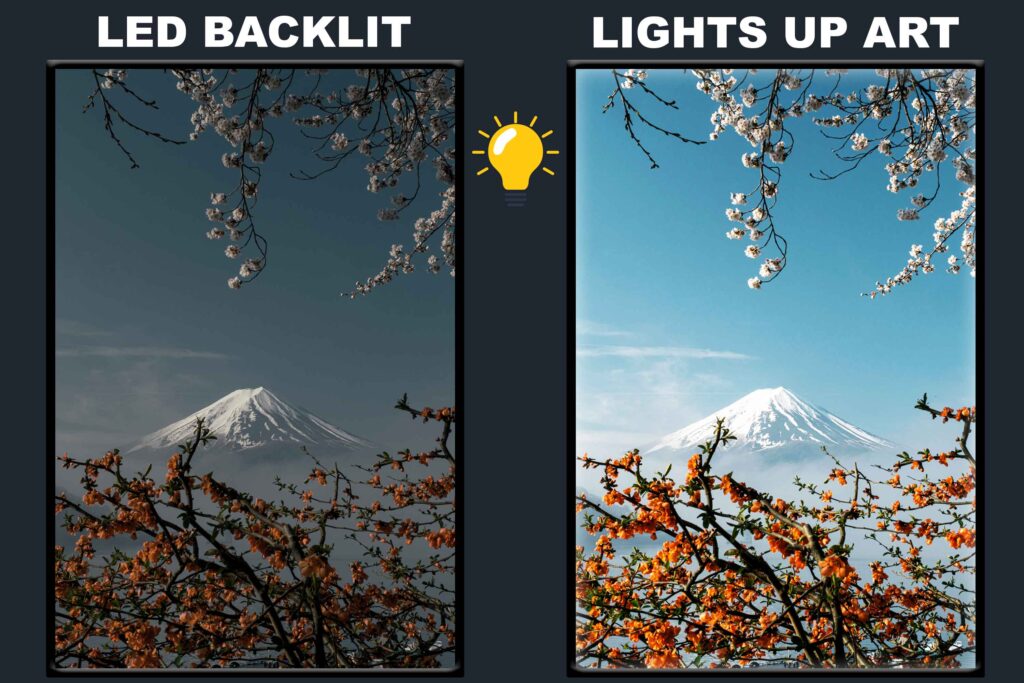 LED Backlit Nature Wall Art – Snow-Covered Mountain through Trees