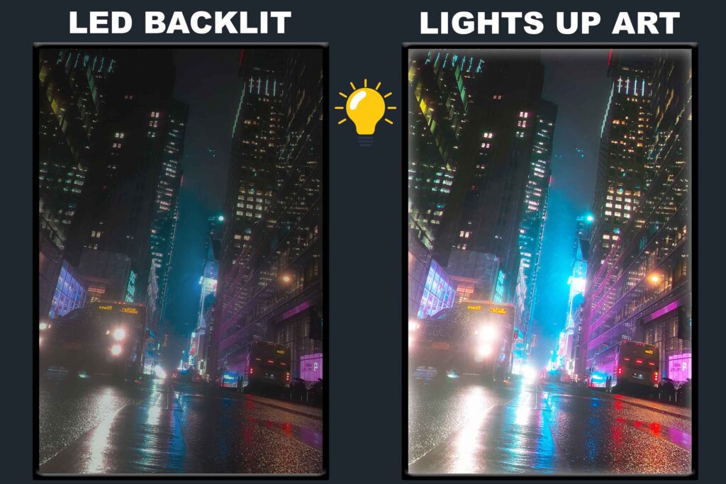 LED Backlit Cyberpunk Wall Art – Foggy Rainy Night Street Traffic