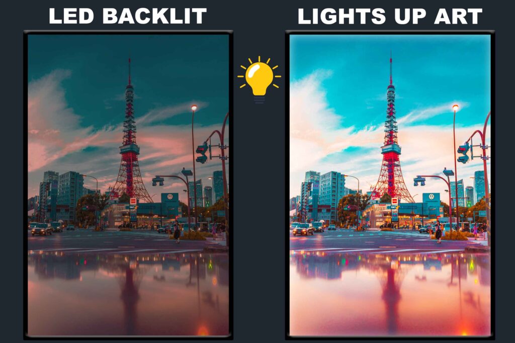 LED Backlit Cityscape Wall Art – Tower between City Buildings