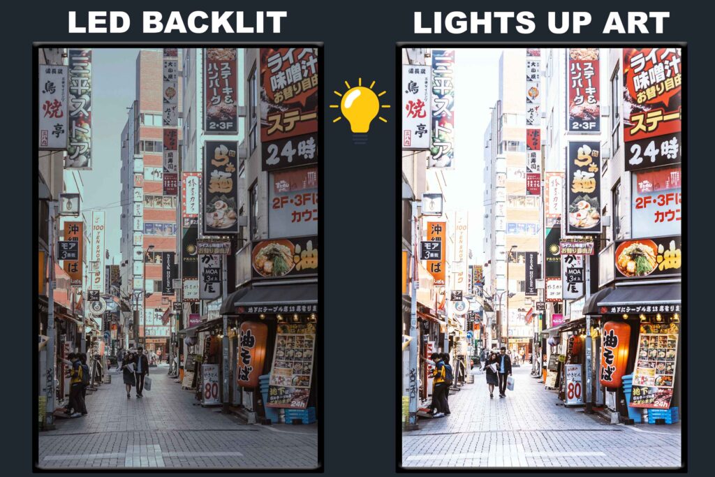 LED Backlit Cityscape Wall Art – Building Facades with Signs