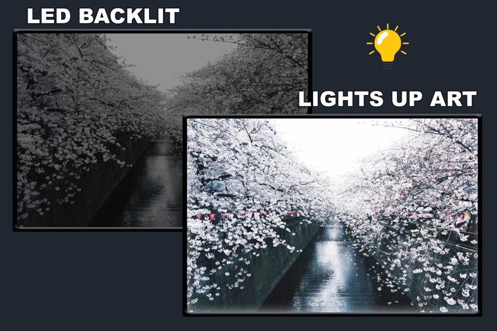 LED Backlit Japanese Wall Art – Concrete Pavement Between Sakura Trees