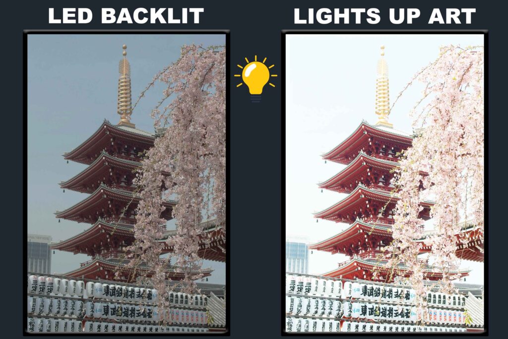 LED Backlit Japanese Wall Art – Pagoda beside Cherry Blossoms