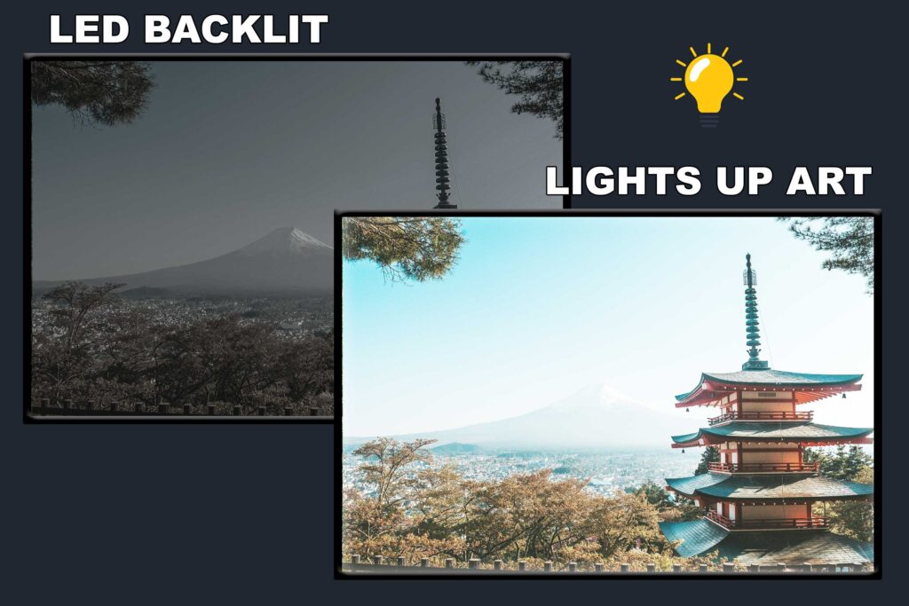 LED Backlit Japanese Wall Art – White Temple beside Water