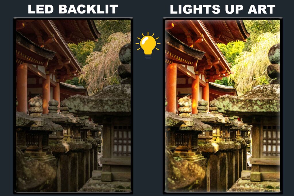 LED Backlit Japanese Wall Art – Brown Temple Architecture