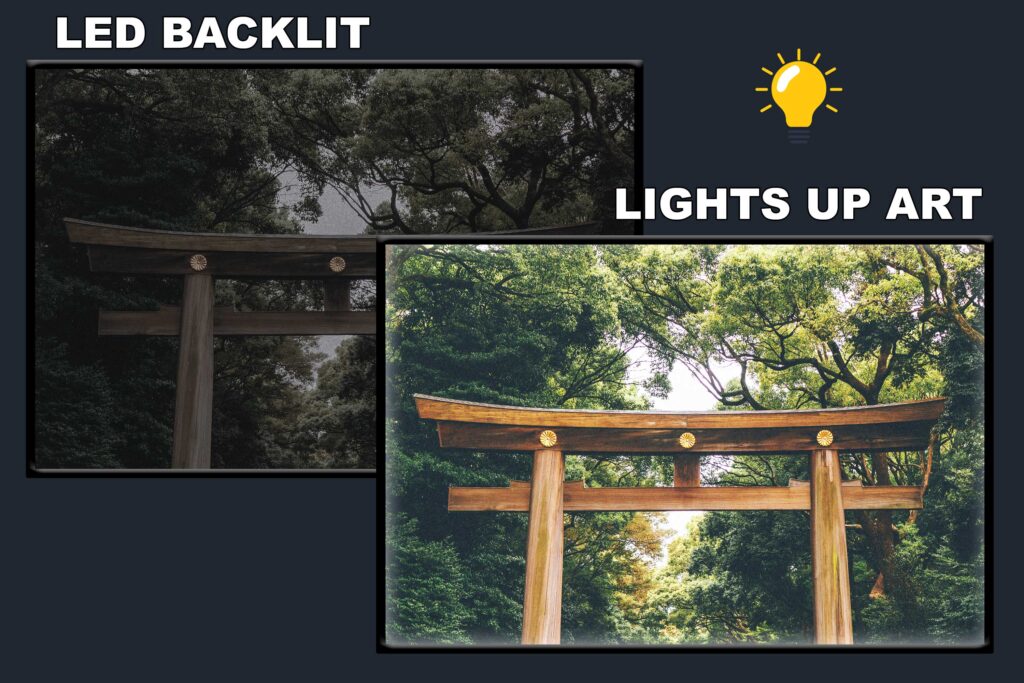 LED Backlit Japanese Wall Art – Torii Gate beneath Tall Trees
