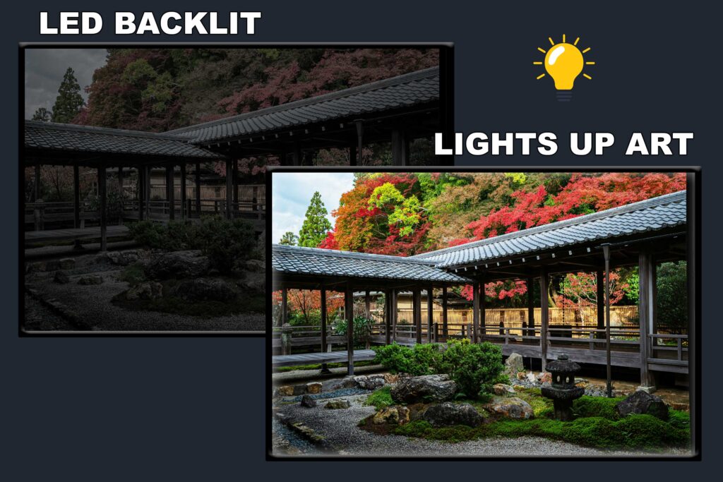 LED Backlit Nature Wall Art – Wooden Gazebo among Trees