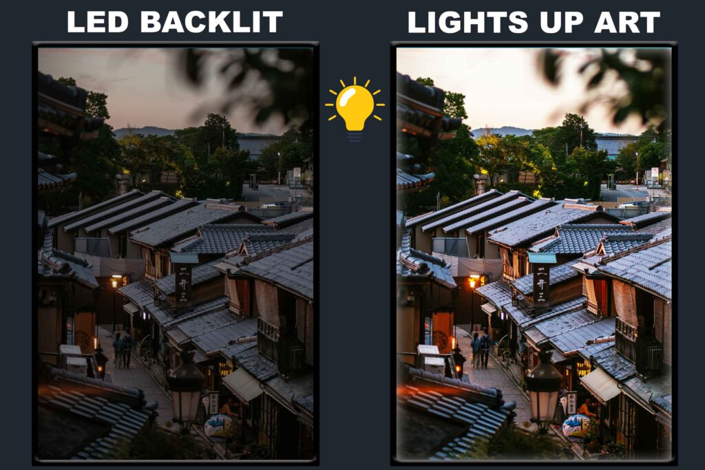 LED Backlit Nature Wall Art – Wooden Houses among Green Trees