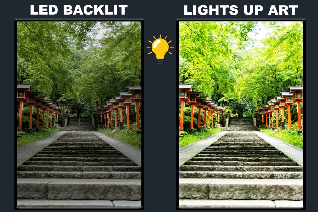 LED Backlit Japanese Wall Art – Green Tree Pathway Stone Stairs