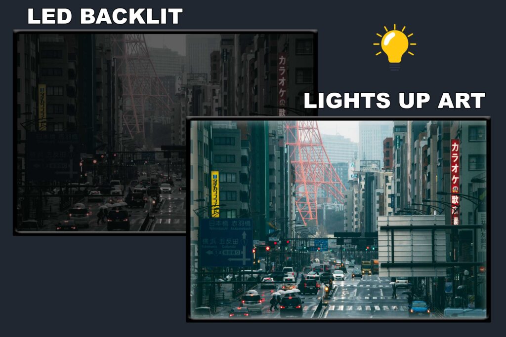 LED Backlit Cityscape Wall Art – Cars on a City Road