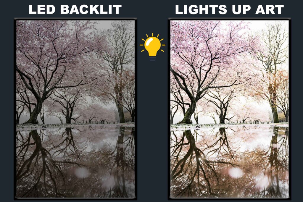 LED Backlit Japanese Wall Art – Cherry Blossom Trees Beside River