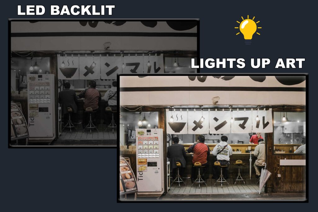 LED Backlit Cityscape Wall Art – People at a Bar Counter