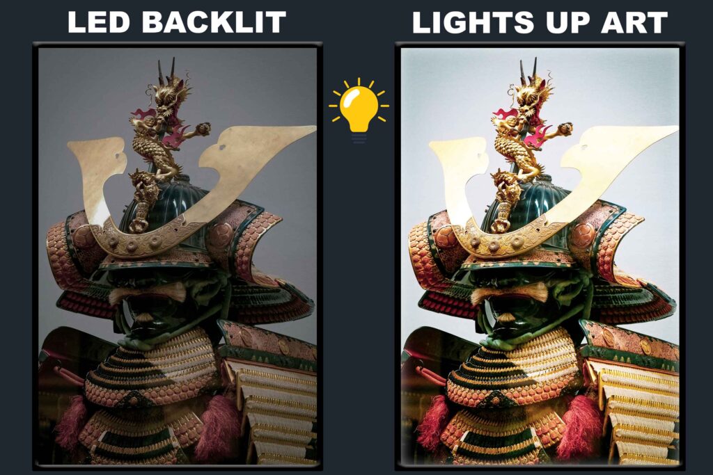 LED Backlit Japanese Wall Art – Gold and Red Dragon Figurine