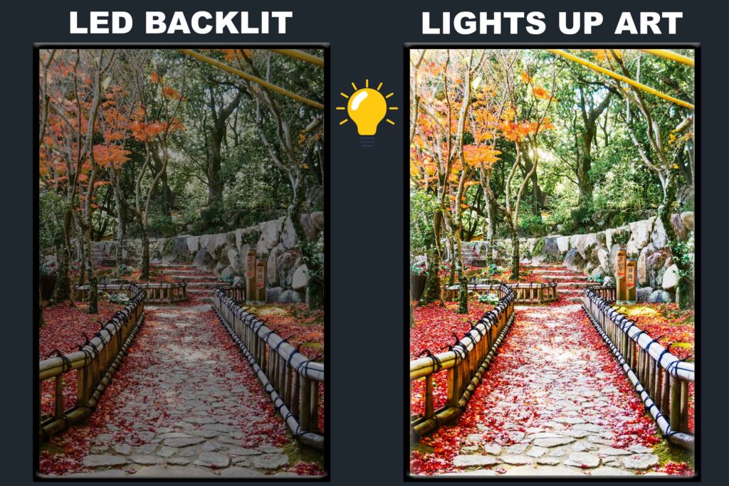 LED Backlit Nature Wall Art – Autumn Pathway between Green and Orange Trees