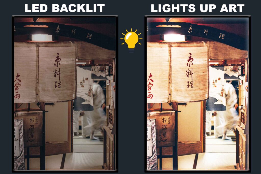 LED Backlit Japanese Wall Art – Japanese Shop Entrance with Noren Curtains