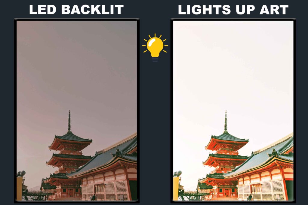 LED Backlit Japanese Wall Art – Green and Orange Japanese Temples