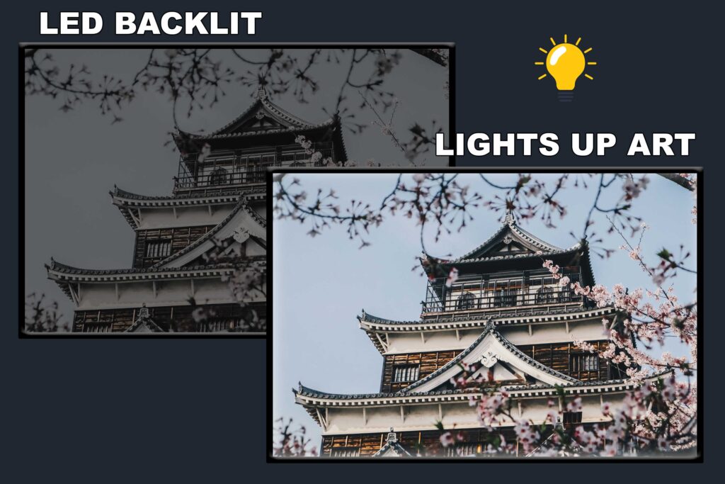 LED Backlit Japanese Wall Art – Green and White Pagoda Temple