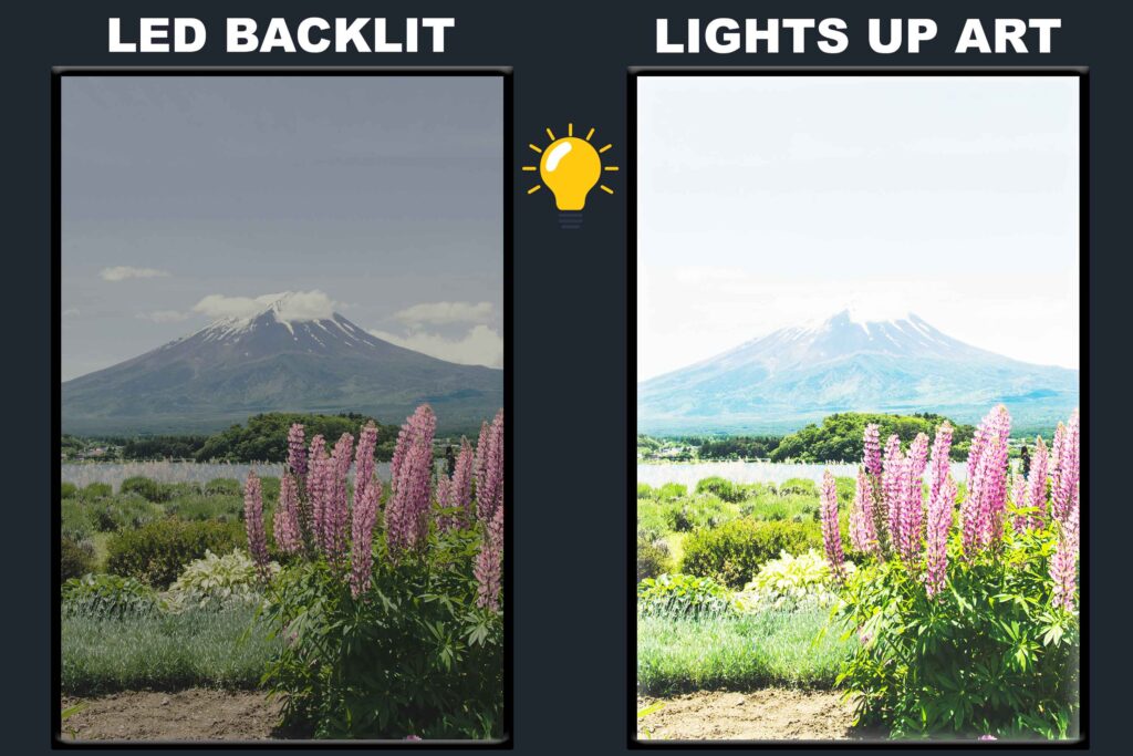 LED Backlit Nature Wall Art – Pink Flowers beside a Garden Pond