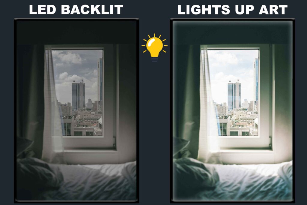 LED Backlit Window View Wall Art – City View from a Bedroom Window